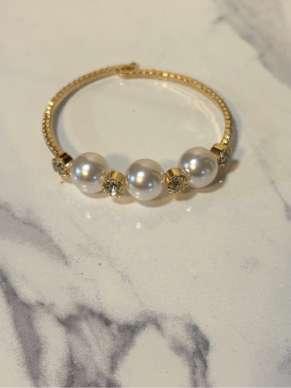 Gold Pearl Bracelet with Crystal Accents by